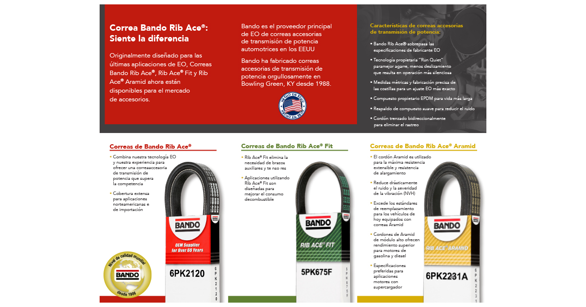 BANDO USA - TENSORES Y POLEAS PARA CORREAS ACANALADAS (PK) DE AUTOS